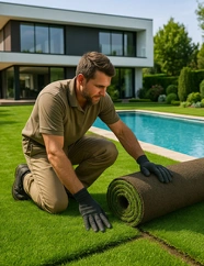 Professionnel de la pause de gazon synthétique