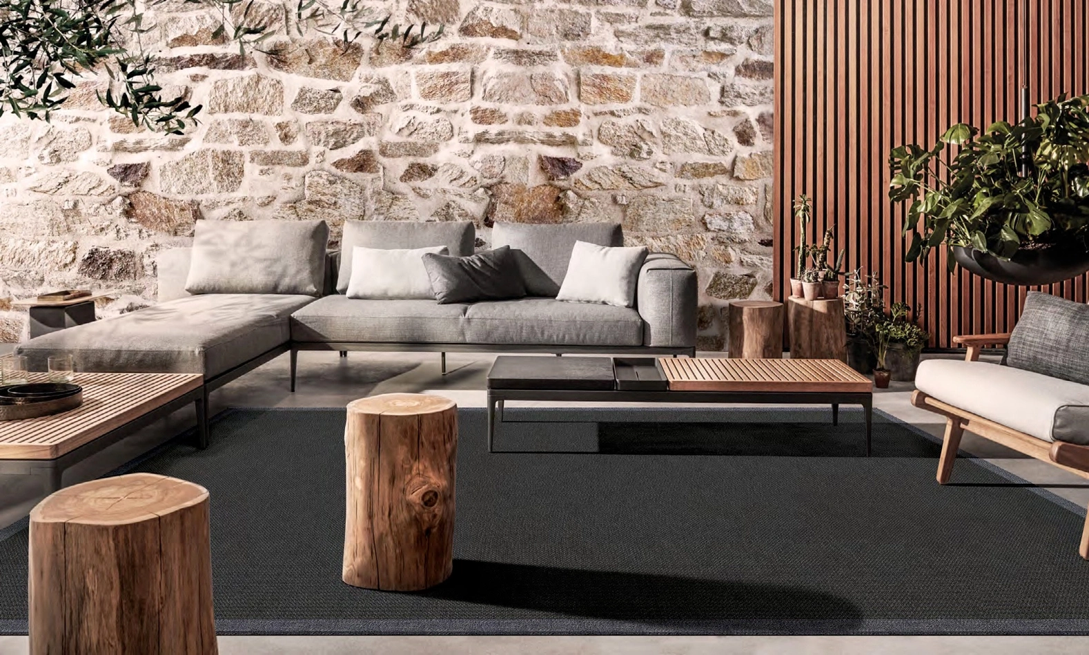 Tapis Nusa Gris ardoise avec une ganse polypropylène anthracite