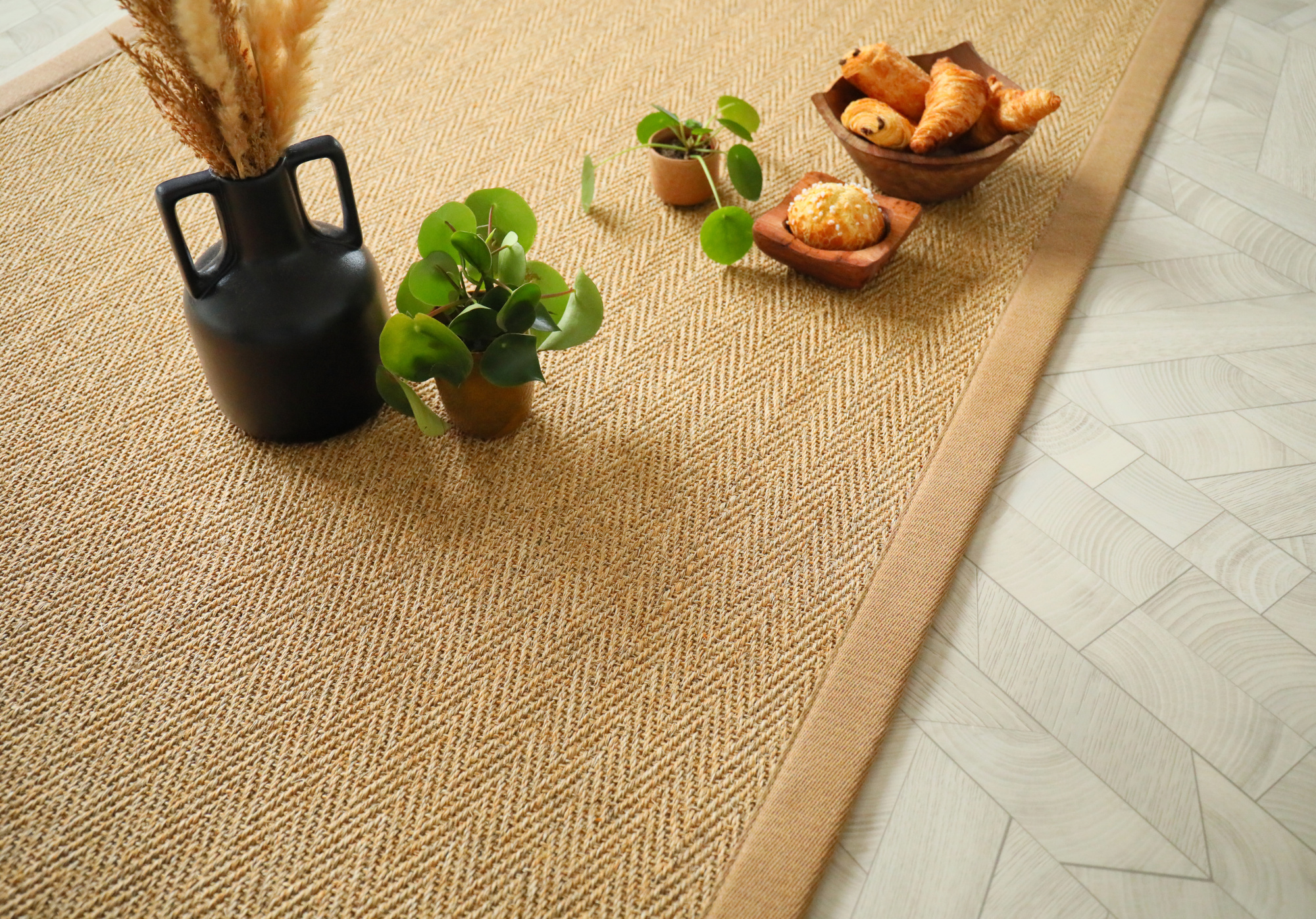 image d'un tapis sur mesure avec une finition ganse lin