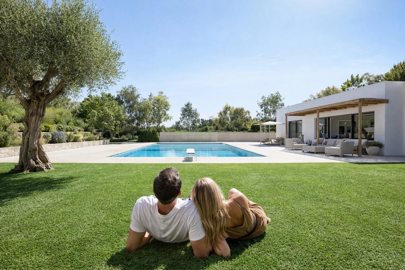Jardin moderne et chic avec gazon synthétique