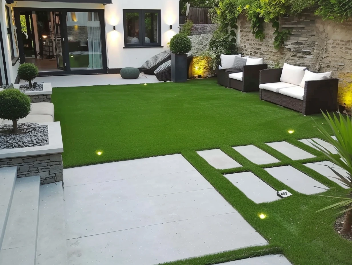 Jardin moderne et chic avec gazon synthétique