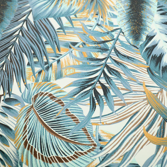 Papier peint vinyle sur intissé - Néo Jungle - Feuilles exotiques bleues - vue de près