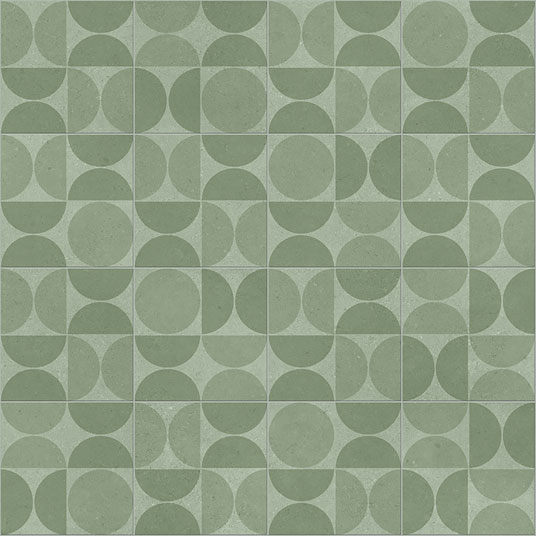 Sol Vinyle Textile - Relief 3D - Carreaux Bauhaus - Demi-cercle vert