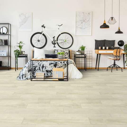 Sol PVC Smart - Atelier aspect bois vintage blanc - Chambre