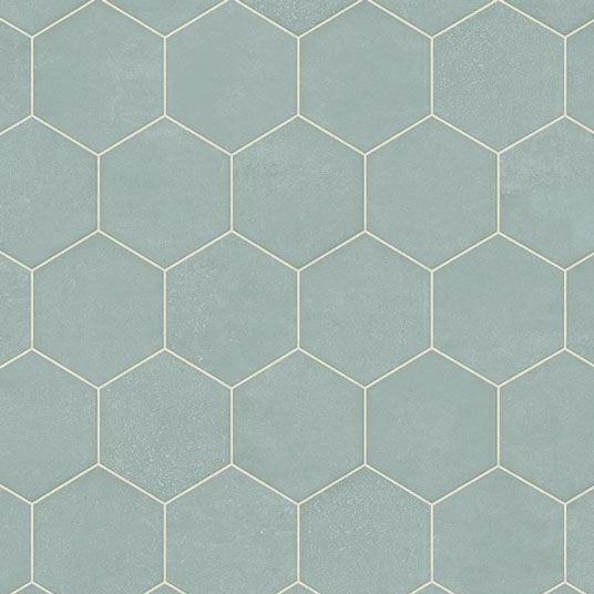 Sol Vinyle Textile Relief 3D - Carrelage uni hexagonal - Bleu ciel - Sans perspective