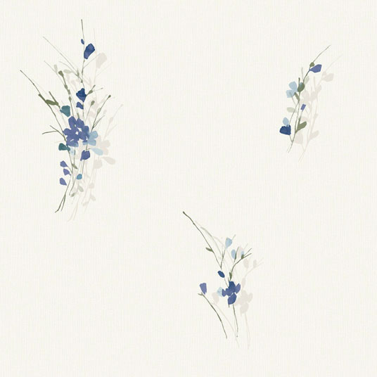 Papier peint vinyle expansé sur intissé - Aquarelle - Fleurs bleues - Sans perspective