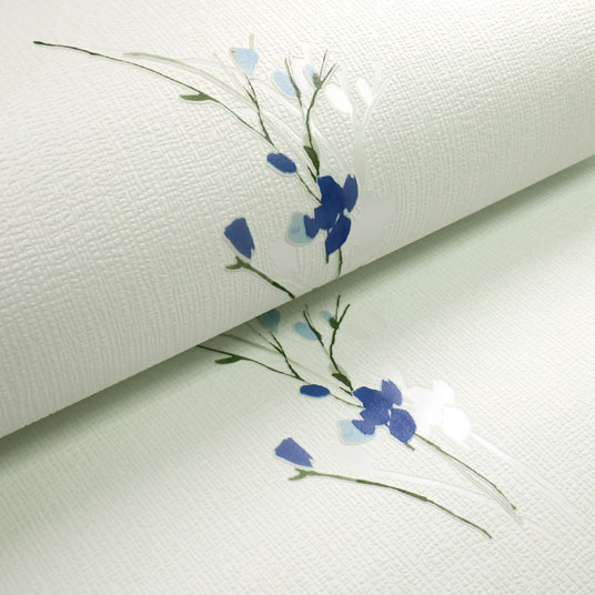 Papier peint vinyle expansé sur intissé - Aquarelle - Fleurs bleues - Rouleau