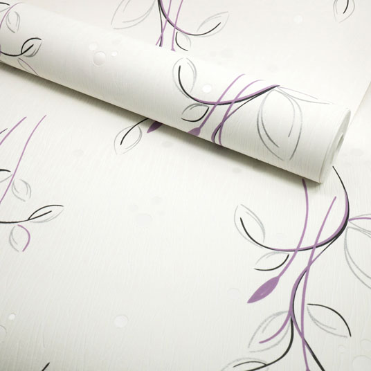 Papier peint vinyle expansé sur intissé - Basique - Motif floral violet pois satiné