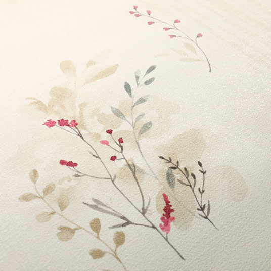 Papier peint vinyle sur intissé - Aquarelle - Fleurs champêtres rouge - zoom
