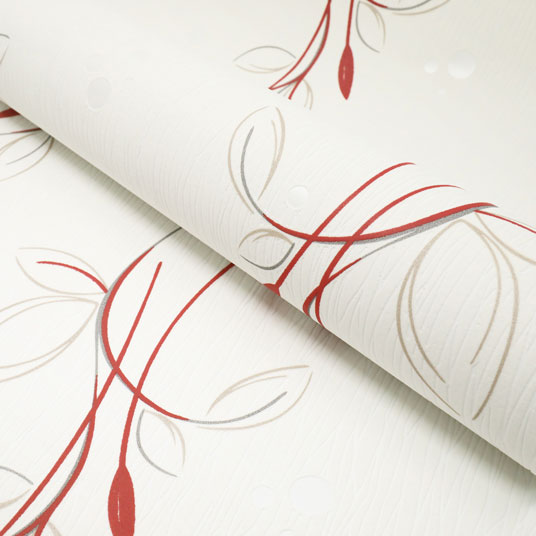 Papier peint vinyle expansé sur intissé - Basique - Motif floral rouge pois satiné - Rouleau