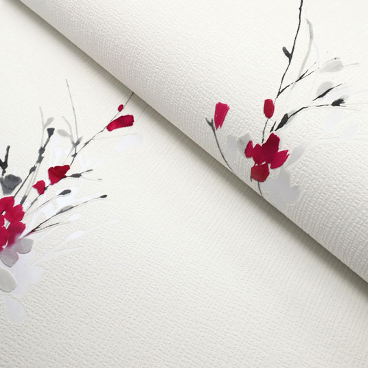 Papier peint vinyle expansé sur intissé - Aquarelle - Fleurs rouges - Rouleau
