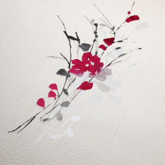 Papier peint vinyle expansé sur intissé - Aquarelle - Fleurs rouges - zoom