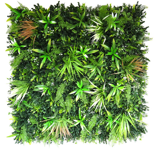 Mur végétal artificiel 1m x 1m - Forêt tropicale - Intérieur et extérieur