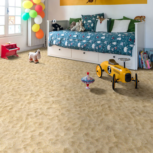 Sol Vinyle Textile Relief 3D - Imprimé plage de sable - Chambre enfant