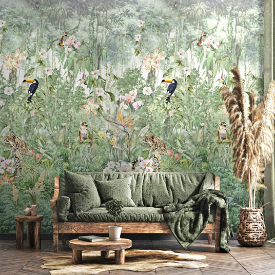 Papier peint panoramique - Format L - Animaux de la jungle - salon