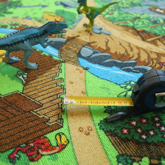 Tapis de jeu enfant circuit volcans et dinosaures - dimensions