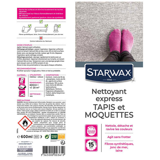 Nettoyant raviveur express Tapis et moquettes Starwax - étiquette