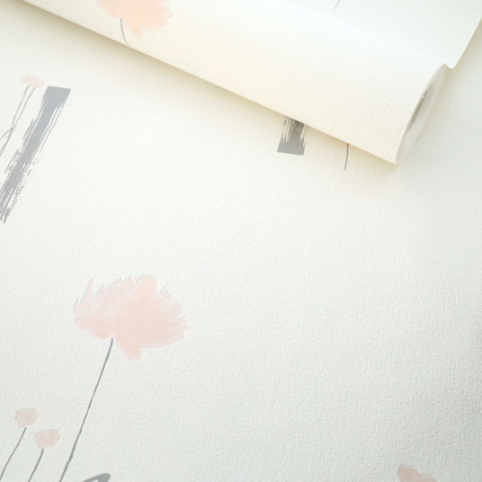 Papier peint expansé sur intissé - Basique - Motif floral rose tendre et gris
