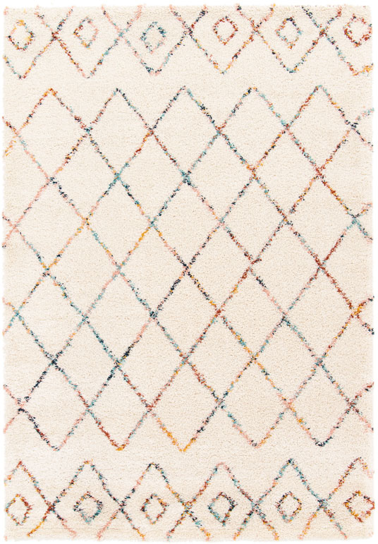 Tapis motif berbre -Ouna - cru et losanges multicolore