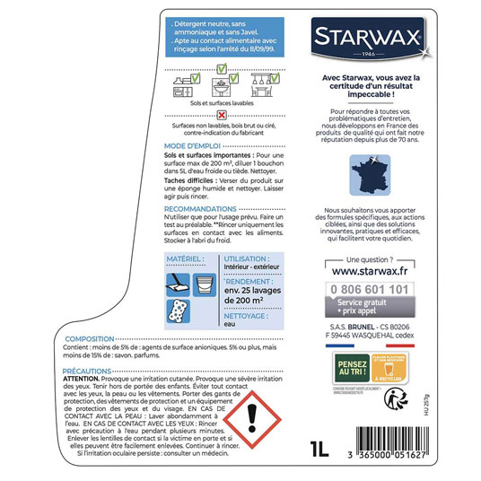 Nettoyant multi usages Ph neutre Starwax - étiquette