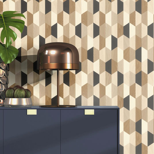 Papier peint vinyle sur intissé - Design wood - Parement bois hexagonal - salon