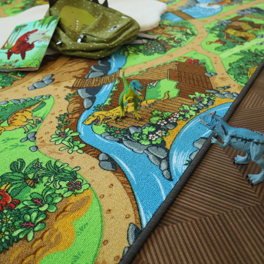 Tapis de jeu enfant circuit volcans et dinosaures - chambre