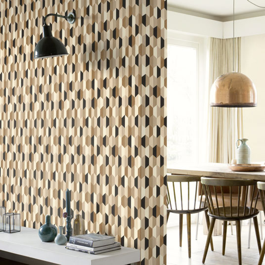 Papier peint vinyle sur intissé - Design wood - Parement bois hexagonal - salle à manger