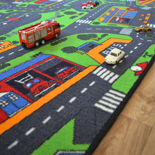 Courte tapis d'enfant salle de tapis motif route circulation vert