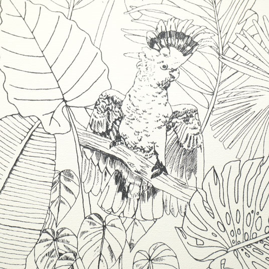 Papier peint vinyle sur intissé - Néo Jungle - Perroquets monochrome - gros plan