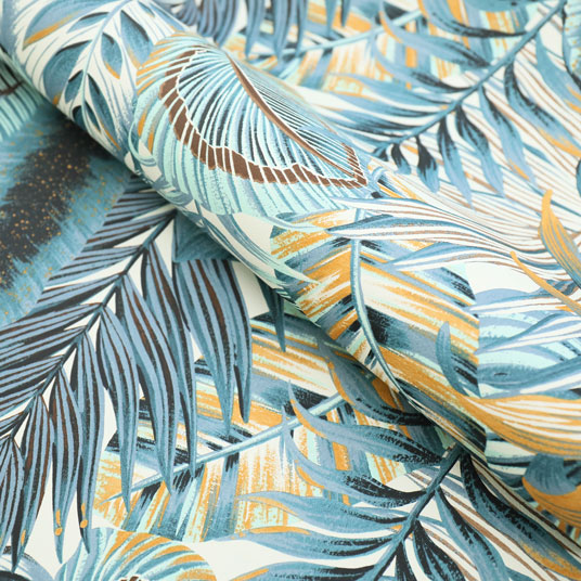 Papier peint vinyle sur intissé - Néo Jungle - Feuilles exotiques bleues - rouleau