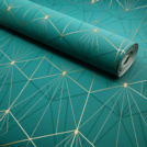 Papier peint vinyle sur intissé - Art déco - Bleu motif géométrique or