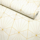 Visuel - Papier peint vinyle sur intissé - Art déco - Crème motif géométrique or
