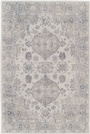 Tapis à motif oriental en tissu chenille recyclé - Yanis - Gris et bleu