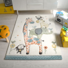 Visuel - Tapis Mrinos Enfant Animaux de la jungle - Elphant et girafe - Beige