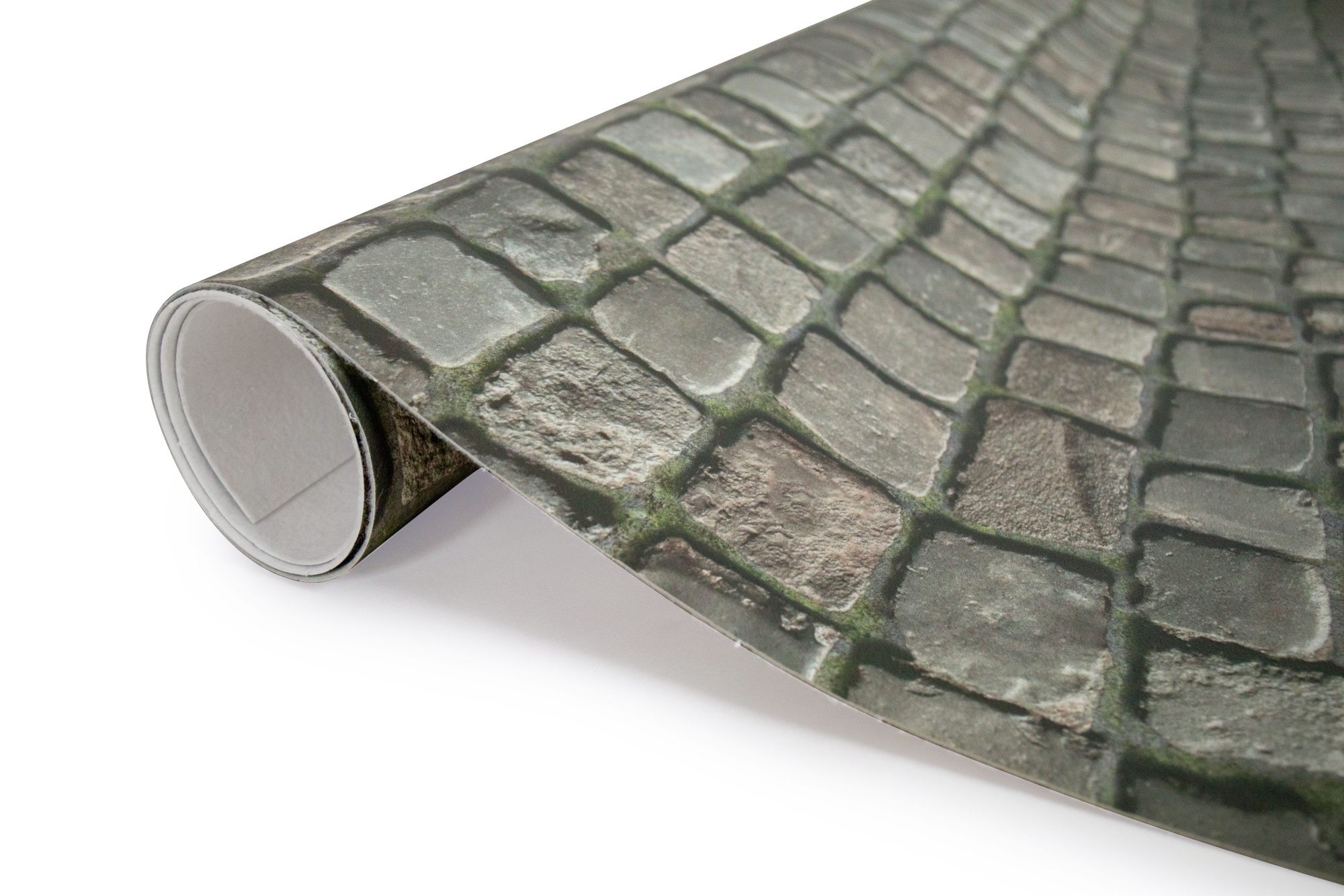 Rouleau de Sol Vinyle Textile - Relief 3D - Imprimé pavés anciens de ville, décor haute définition et texture surfacée