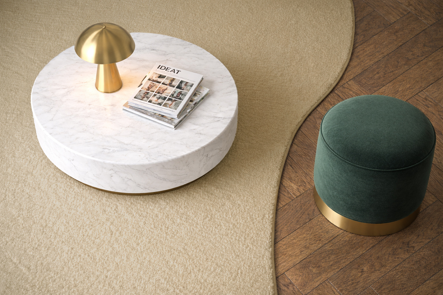 Couloir rétro avec sol aux motifs vintage blanc et vert