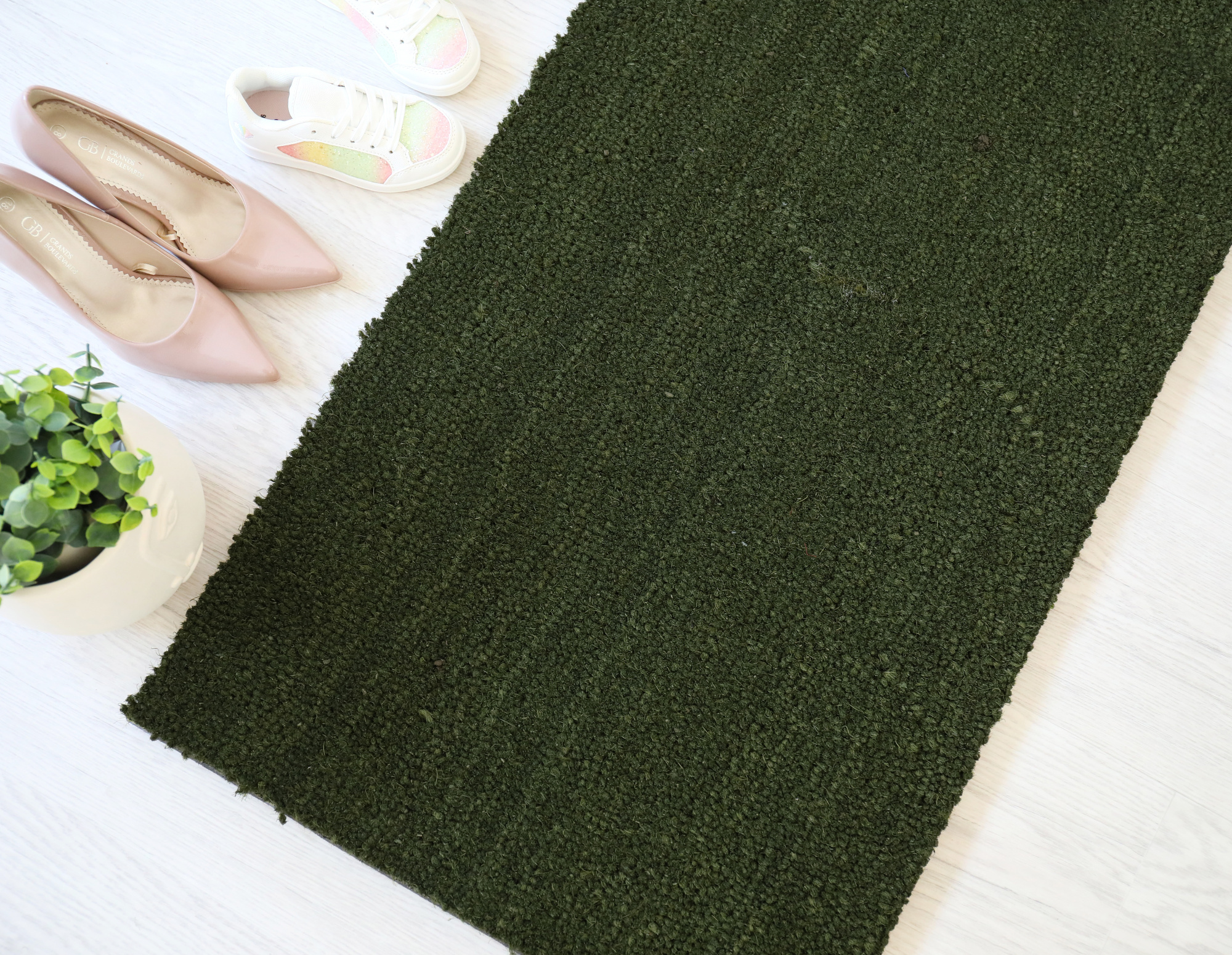 Tapis sur mesure Paillasson Brosse Coco 17mm - Vert - vue de haut