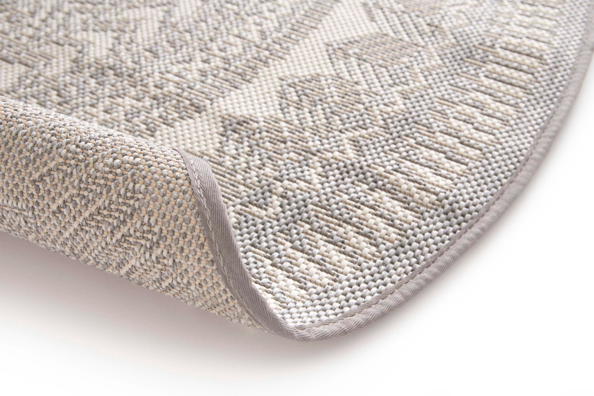 Tapis rond d'intérieur ou d'extérieur - Mandala - Gris - envers