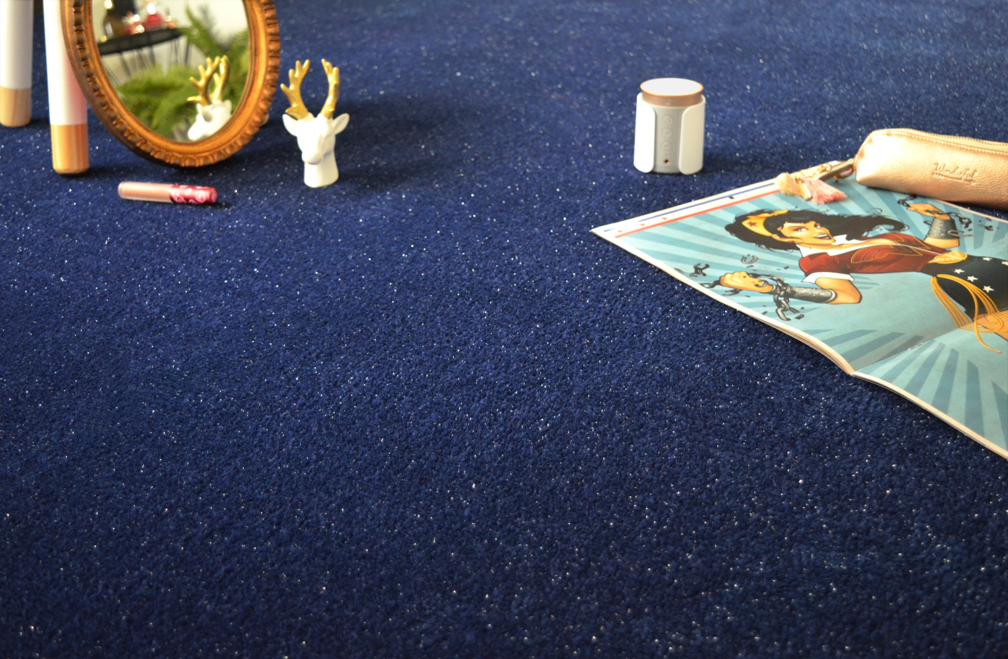 Tapis sur mesure Pailleté Flash bleu - chambre
