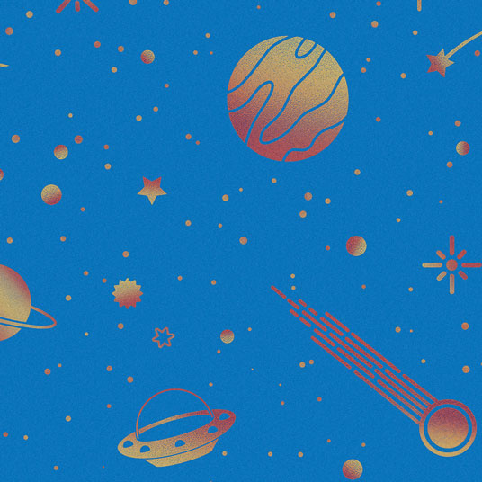 Tapis sur mesure Vinyle pour les enfants - Espace, étoiles et planètes - Bleu et or