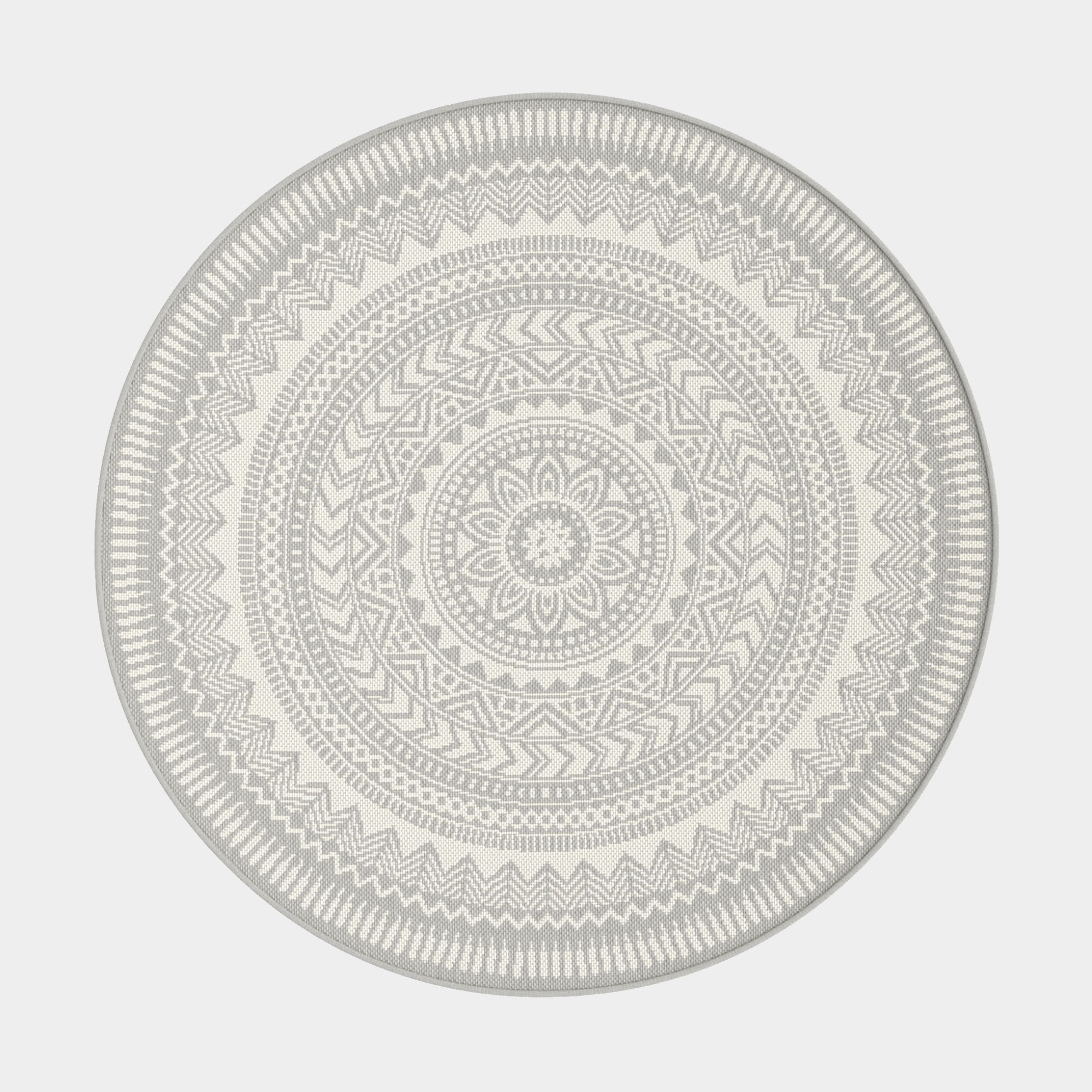 Tapis rond d'intérieur ou d'extérieur - Mandala - Gris