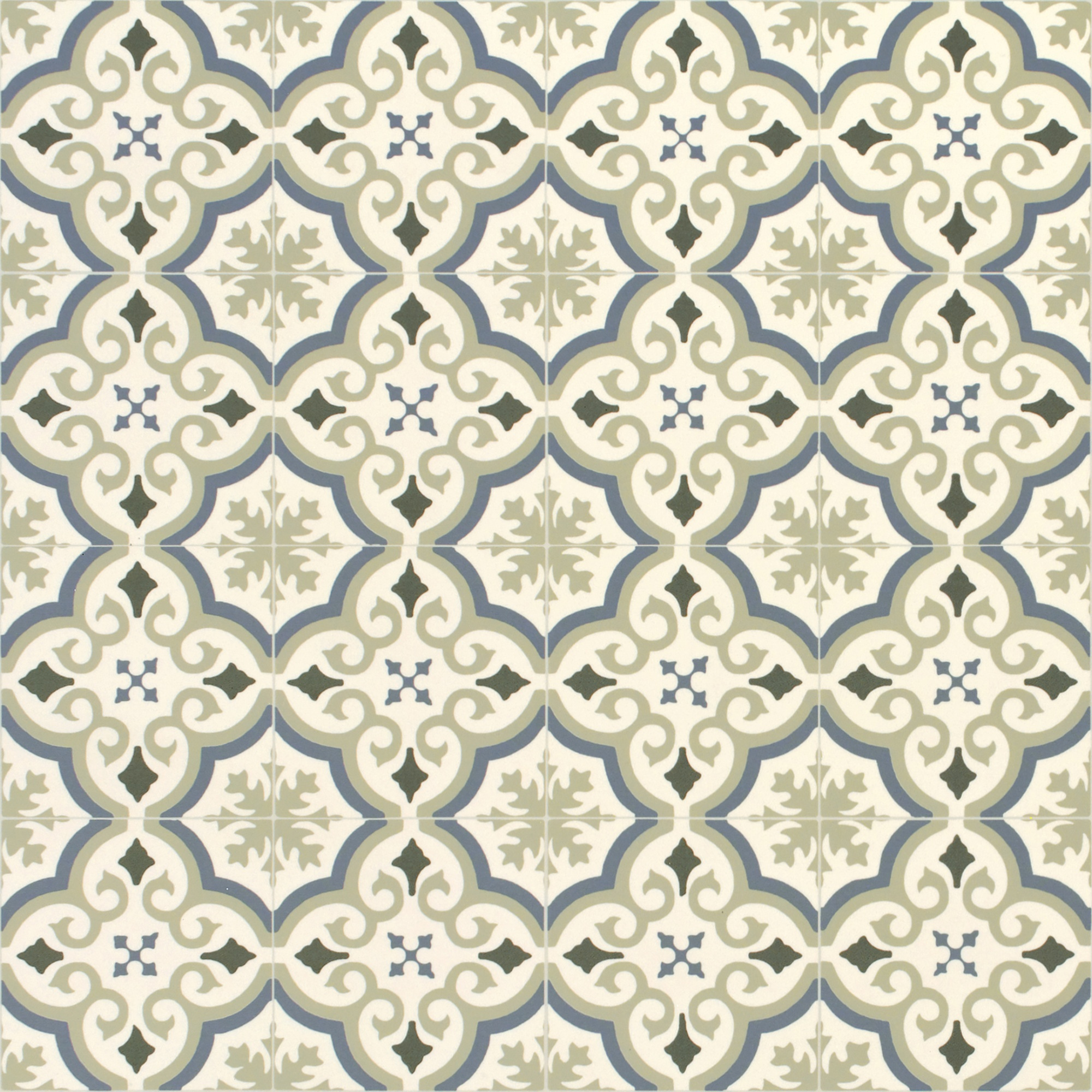 Tapis sur mesure Vinyle Effet carreaux de ciment - Arabesques vert et bleu