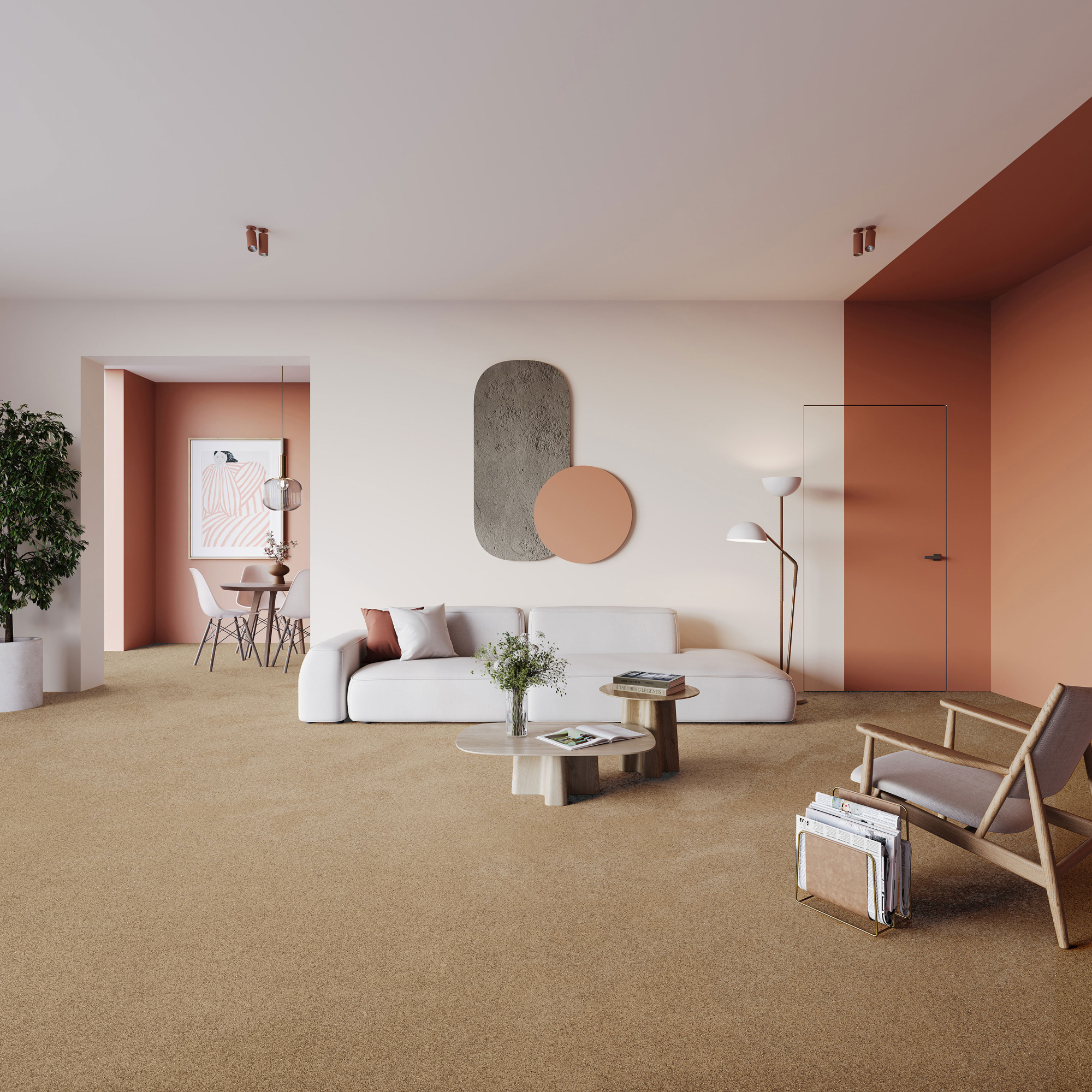 Tapis sur mesure Re-life camel en polyester recyclé, sol gris chic et cosy
