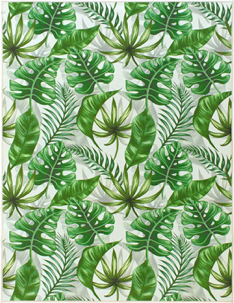 Tapis toucher soft - Imprimé feuilles exotique - Vert et écru