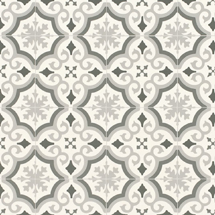 Sol Vinyle Élite - Envers Textile - Effet carreaux de ciment arabesques noir et blanc