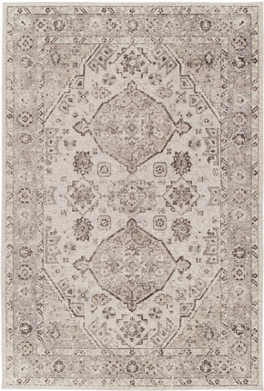 Tapis  motif oriental en tissu chenille recycl - Yanis - Gris et brun