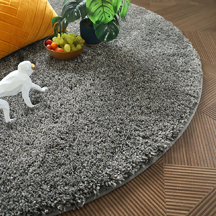Tapis rond Icone shaggy gris galon gris