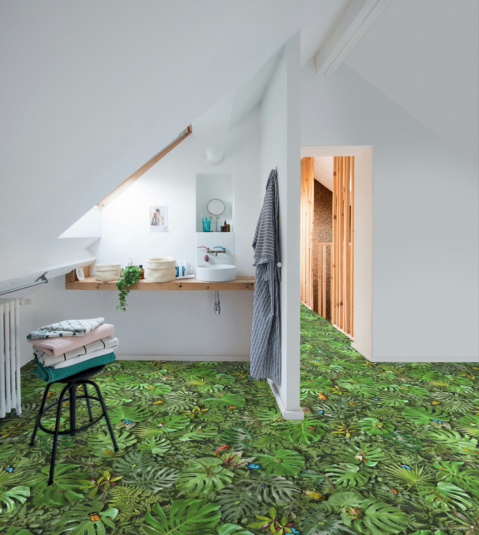 Tapis sur mesure Vinyle Textile - Relief 3D - Imprimé Faune et flore tropicale - Ambiance