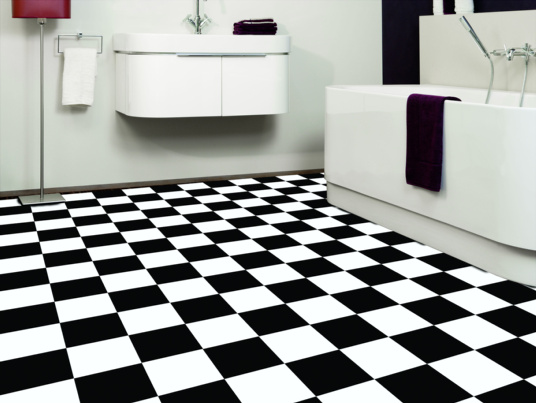 Tapis sur mesure Vinyle carrelage damier noir et blanc furface brillante - salle de bain