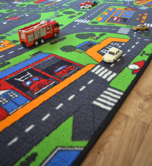 Tapis sur mesure Jeu enfant Circuit voiture - Ville - Surjet noir